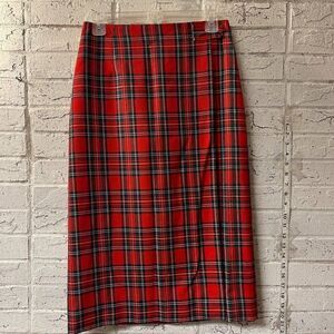 Vintage Red Plaid Pleated Maxi Skirt 8